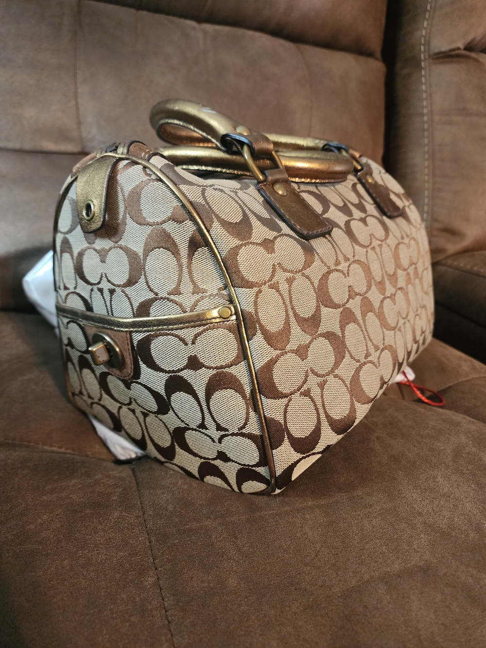 Coach *RARE* LIMITED EDITION Signature Canvas BOSTON Satchel W Suede Metallic - Picture 5 of 12